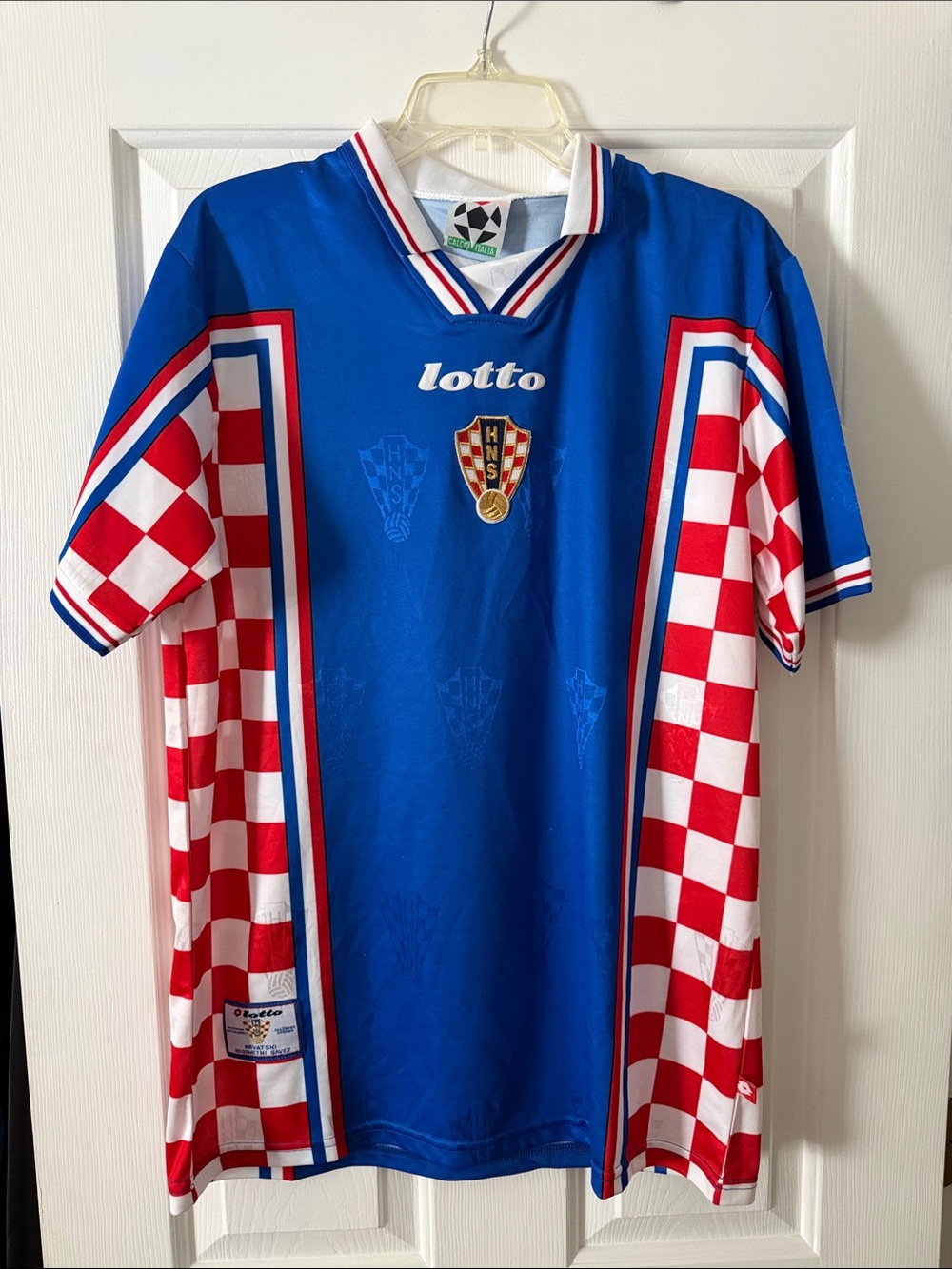 Lotto Croatia Blue & Red Checkerboard Soccer Jersey